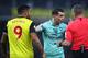 WATFORD, ENGLAND - APRIL 15: Granit Xhaka of Arsenal remonstrates with Referee, Craig Pawson after Troy Deeney of Watford elbowed Lucas Torreira of Arsenal during the Premier League match between Watford FC and Arsenal FC at Vicarage Road on April 15, 2019 in Watford, United Kingdom. (Photo by Julian Finney/Getty Images)