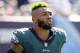 FILE - In this Sept. 30, 2018, file photo, Philadelphia Eagles defensive back Jalen Mills walks on the sideline during the second half of an NFL football game against the Tennessee Titans in Nashville, Tenn. Police said Saturday, April 13, 2019, Philadelphia Eagles cornerback Jalen Mills and Washington Wizards forward Devin Robinson were arrested after a fight near a club in Washington. (AP Photo/Mark Zaleski, File)