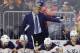 Oiler's coach Todd McLellan gestures during a hockey test match between Koelner Haie (Cologne Sharks) and the Edmonton Oilers in Cologne, Germany, Wednesday, Oct. 3, 2018. (AP Photo/Michael Probst)