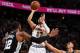 DENVER, CO - APRIL 16: Jamal Murray #27 of the Denver Nuggets shoots the ball against the San Antonio Spurs during Game Two of Round One of the 2019 NBA Playoffs on on April 16, 2019 at the Pepsi Center in Denver, Colorado. NOTE TO USER: User expressly acknowledges and agrees that, by downloading and/or using this Photograph, user is consenting to the terms and conditions of the Getty Images License Agreement. Mandatory Copyright Notice: Copyright 2019 NBAE (Photo by Garrett Ellwood/NBAE via Getty Images)
