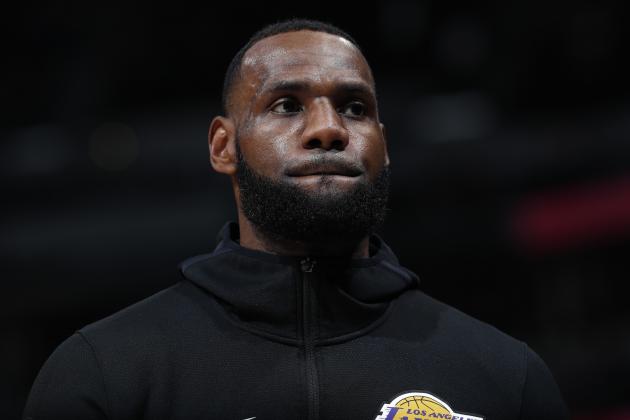 Los Angeles Lakers forward LeBron James (23) in the first half of an NBA basketball game Tuesday, Nov. 27, 2018, in Denver. (AP Photo/David Zalubowski)