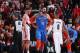 PORTLAND, OR - APRIL 16: Steven Adams #12 of the Oklahoma City Thunder talks with Damian Lillard #0 of the Portland Trail Blazers during Game Two of Round One of the 2019 NBA Playoffs on April 16, 2019 at the Moda Center in Portland, Oregon. NOTE TO USER: User expressly acknowledges and agrees that, by downloading and or using this Photograph, user is consenting to the terms and conditions of the Getty Images License Agreement. Mandatory Copyright Notice: Copyright 2019 NBAE (Photo by Sam Forencich/NBAE via Getty Images)