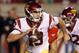 Southern California quarterback Matt Fink (19) looks down field in the second half during an NCAA college football game against Utah Saturday, Oct. 20, 2018, in Salt Lake City. (AP Photo/Rick Bowmer)