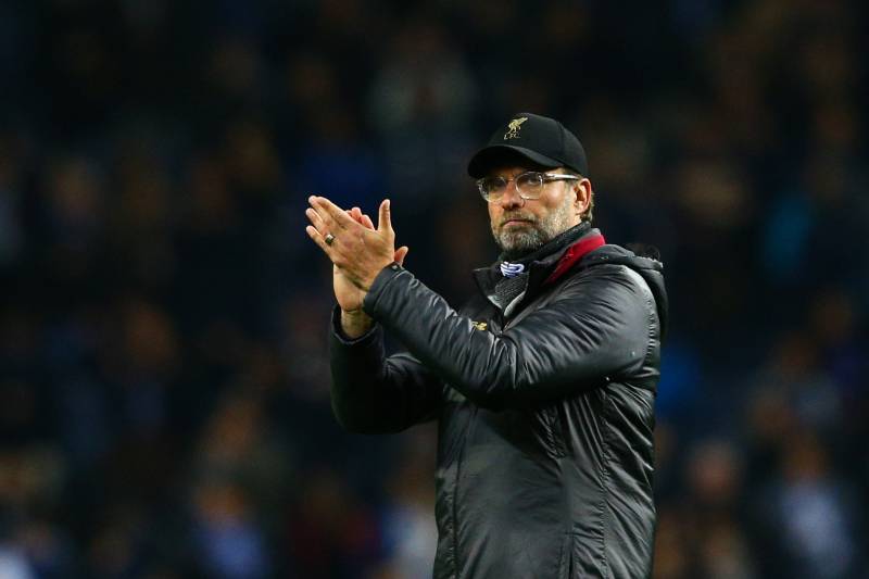 PORTO, PORTUGAL - APRIL 17: Liverpool manager Jurgen Klopp applauds the fans after the UEFA Champions League Quarter Final second leg match between Porto and Liverpool at Estadio do Dragao on April 17, 2019 in Porto, Portugal. (Photo by Craig Mercer/MB Media/Getty Images)