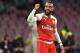 Arsenal's French striker Alexandre Lacazette celebrates after opening the scoring during the UEFA Europa League quarter-final second leg football match Napoli vs Arsenal on April 18, 2019 at the San Paolo stadium in Naples. (Photo by Andreas SOLARO / AFP) (Photo credit should read ANDREAS SOLARO/AFP/Getty Images)