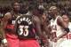 CHICAGO, UNITED STATES: Michael Jordan (R) of the Chicago Bulls gets a techincal foul for waving his finger at Dikembe Mutombo (L) and Tyrone Corbin (C) of the Atlanta Hawks 13 May during the first half of game five of their Eastern Conferecne Semifinals game at the United Center in Chicago Illinois. (ELECTRONIC IMAGE) AFP PHOTO Jeff HAYNES (Photo credit should read JEFF HAYNES/AFP/Getty Images)