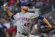New York Mets' Jacob deGrom pitches against the Atlanta Braves during the first inning of a baseball game Sunday, April 14, 2019, in Atlanta. (AP Photo/John Amis)