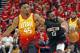 Utah Jazz goaltender, Donovan Mitchell (45), defends himself against Houston Rockets goaltender James Harden (13), who gets on the pitch in the first half during a match. NBA basketball, Saturday, April 20, 2019 in Salt Lake City. (AP Photo / Rick Bowmer)