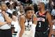 SALT LAKE CITY, UT - APRIL 22: Donovan Mitchell #45 of the Utah Jazz looks on against the Houston Rockets during Game Four of Round One of the 2019 NBA Playoffs on April 22, 2019 at vivint.SmartHome Arena in Salt Lake City, Utah. NOTE TO USER: User expressly acknowledges and agrees that, by downloading and/or using this photograph, user is consenting to the terms and conditions of the Getty Images License Agreement. Mandatory Copyright Notice: Copyright 2019 NBAE (Photo by Melissa Majchrzak/NBAE via Getty Images)