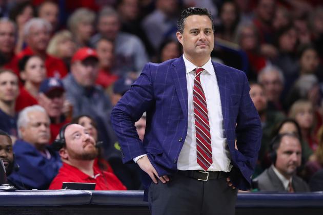 TUCSON, ARIZONA - FEBRUARY 07:  Head coach Sean Miller of the Arizona Wildcats reacts during the NCAAB game against the Washington Huskies at McKale Center on February 07, 2019 in Tucson, Arizona. The Huskies defeated the Wildcats 67-60. (Photo by Christian Petersen/Getty Images)