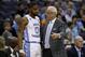 COLUMBUS, OHIO - MARCH 22: Head coach Roy Williams of the North Carolina Tar Heels talks with Seventh Woods #0 of the North Carolina Tar Heels as they take on the Iona Gaels during the second half of the game in the first round of the 2019 NCAA Men's Basketball Tournament at Nationwide Arena on March 22, 2019 in Columbus, Ohio. The North Carolina Tar Heels won 88-73. (Photo by Gregory Shamus/Getty Images)