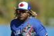 DUNEDIN, FLORIDA - MARCH 06: Vladimir Guerrero Jr. #27 of the Toronto Blue Jays in action against the Philadelphia Phillies during the Grapefruit League spring training game at Dunedin Stadium on March 06, 2019 in Dunedin, Florida. (Photo by Michael Reaves/Getty Images)