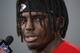 Tyreek Hill, pictured in a January media session, was suspended by the Chiefs on Thursday.