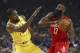 Golden State Warriors' Kevin Durant, left, defends against Houston Rockets' James Harden during the first half of an NBA basketball game Thursday, Jan. 3, 2019, in Oakland, Calif. (AP Photo/Ben Margot)