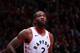 TORONTO, CANADA - APRIL 23: Kawhi Leonard #2 of the Toronto Raptors looks on against the Orlando Magic during Game Five of Round One of the 2019 NBA Playoffs on April 23, 2019 at the Scotiabank Arena in Toronto, Ontario, Canada. NOTE TO USER: User expressly acknowledges and agrees that, by downloading and or using this Photograph, user is consenting to the terms and conditions of the Getty Images License Agreement. Mandatory Copyright Notice: Copyright 2019 NBAE (Photo by Nathaniel S. Butler/NBAE via Getty Images)