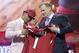 Oklahoma quarterback Kyler Murray poses with NFL Commissioner Roger Goodell after the Arizona Cardinals selected Murray in the first round at the NFL football draft, Thursday, April 25, 2019, in Nashville, Tenn. (AP Photo/Mark Humphrey)