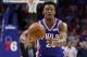 Philadelphia 76ers' Jimmy Butler in action during the first half in Game 5 of a first-round NBA basketball playoff series against the Brooklyn Nets, Tuesday, April 23, 2019, in Philadelphia. The 76ers won 122-100. (AP Photo/Chris Szagola)