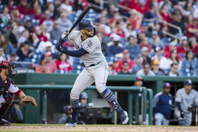WASHINGTON, DC - April 27: Fernando Tatis Jr. #23 of the San Diego Padres at bat against the San Diego Padres during the eighth inning at Nationals Park on April 27, 2019 in Washington, DC. (Photo by Scott Taetsch/Getty Images)