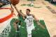 MILWAUKEE, WI - APRIL 30: Giannis Antetokounmpo #34 of the Milwaukee Bucks goes to the basket against the Boston Celtics during Game Two of the Eastern Conference Semifinals of the 2019 NBA Playoffs on April 30, 2019 at the Fiserv Forum Center in Milwaukee, Wisconsin. NOTE TO USER: User expressly acknowledges and agrees that, by downloading and or using this Photograph, user is consenting to the terms and conditions of the Getty Images License Agreement. Mandatory Copyright Notice: Copyright 2019 NBAE (Photo by Gary Dineen/NBAE via Getty Images).