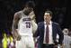 Arizona forward Deandre Ayton (13) and Sean Miller in the first half during an NCAA college basketball game against Stanford, Thursday, March 1, 2018, in Tucson, Ariz. (AP Photo/Rick Scuteri)