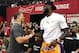 LAS VEGAS, NV - JULY 15: Head coach Tyronn Lue (L) of the Cleveland Cavaliers greets LeBron James of the Los Angeles Lakers after a quarterfinal game of the 2018 NBA Summer League between the Lakers and the Detroit Pistons at the Thomas & Mack Center on July 15, 2018 in Las Vegas, Nevada. NOTE TO USER: User expressly acknowledges and agrees that, by downloading and or using this photograph, User is consenting to the terms and conditions of the Getty Images License Agreement. (Photo by Ethan Miller/Getty Images)