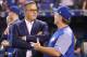 TORONTO, ON - JULY 4: Manager John Gibbons #5 (R) of the Toronto Blue Jays talks to former teammate and current television commentator Ron Darling before the start of MLB game action against the New York Mets at Rogers Centre on July 4, 2018 in Toronto, Canada. (Photo by Tom Szczerbowski/Getty Images)