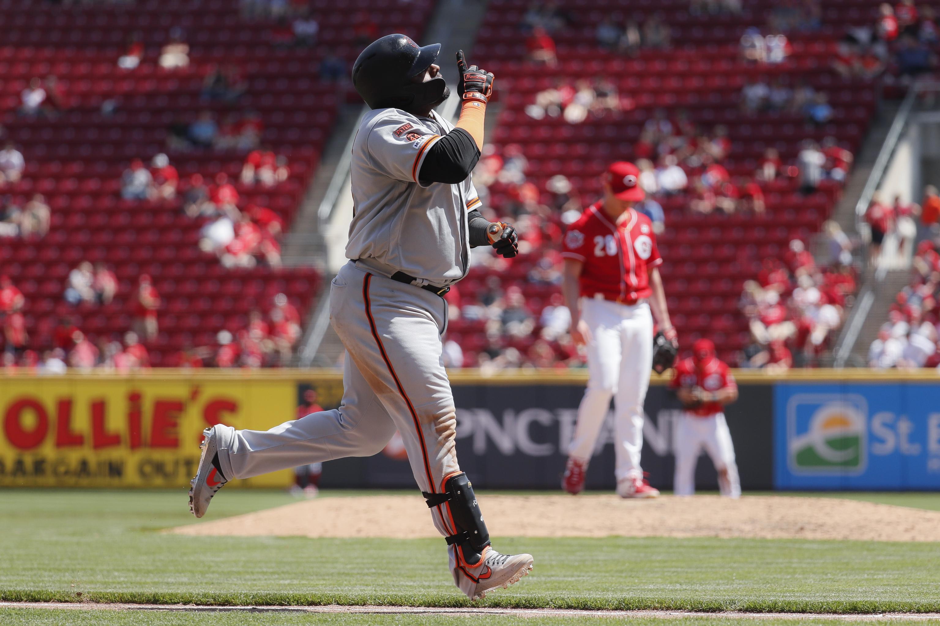 San Francisco Giants' Pablo Sandoval backs away from a pitch