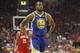 HOUSTON, TX - MAY 04: Andre Iguodala #9 of the Golden State Warriors reacts after a foul in the first quarter during Game Three of the Second Round of the 2019 NBA Western Conference Playoffs against the Houston Rockets at Toyota Center on May 4, 2019 in Houston, Texas. NOTE TO USER: User expressly acknowledges and agrees that, by downloading and or using this photograph, User is consenting to the terms and conditions of the Getty Images License Agreement. (Photo by Tim Warner/Getty Images)