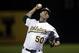 Oakland Athletics pitcher Mike Fiers works against the Cincinnati Reds during the first inning of a baseball game Tuesday, May 7, 2019, in Oakland, Calif. (AP Photo/Ben Margot)