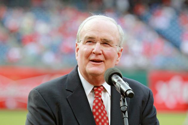 PHILADELPHIA , PA - JULY 27:  David Montgomery General Partner, President and Chief Executive Officer of the Philadelphia Phillies speaks during the pregame ceremonies on Pat Gillick recognition night prior to his game against the San Francisco Giants at Citizens Bank Park on July 27, 2011 in Philadelphia, Pennsylvania.  (Photo by L Redkoles/Getty Images)