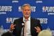PHILADELPHIA, PA - MAY 2: Head Coach Brett Brown of the Philadelphia 76ers is interviewed at a press conference after a game against the Toronto Raptors after Game Three of the Eastern Conference Semifinals on May 2, 2019 at the Wells Fargo Center in Philadelphia, Pennsylvania NOTE TO USER: User expressly acknowledges and agrees that, by downloading and/or using this Photograph, user is consenting to the terms and conditions of the Getty Images License Agreement. Mandatory Copyright Notice: Copyright 2019 NBAE (Photo by Jesse D. Garrabrant/NBAE via Getty Images)