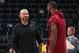 Milwaukee, WI - OCTOBER 20: Jason Kidd of the Milwaukee Bucks and LeBron James #23 of the Cleveland Cavaliers talk before the game on October 20, 2017 at the BMO Harris Bradley Center in Milwaukee, Wisconsin. NOTE TO USER: User expressly acknowledges and agrees that, by downloading and or using this Photograph, user is consenting to the terms and conditions of the Getty Images License Agreement. Mandatory Copyright Notice: Copyright 2017 NBAE (Photo by Gary Dineen/NBAE via Getty Images)
