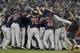 The Boston Red Sox celebrate after Game 5 of baseball's World Series against the Los Angeles Dodgers on Sunday, Oct. 28, 2018, in Los Angeles. The Red Sox won 5-1 to win the series 4 games to 1. (AP Photo/David J. Phillip)