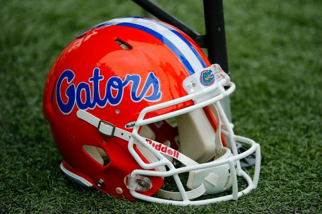 NASHVILLE, TN - OCTOBER 13:  A helmet of the Florida Gators rests on the sideline during a game against the Vanderbilt Commodores at Vanderbilt Stadium on October 13, 2018 in Nashville, Tennessee.  (Photo by Frederick Breedon/Getty Images)