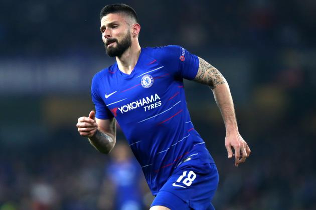 LONDON, ENGLAND - MAY 09: Olivier Giroud of Chelsea FC in action during the UEFA Europa League Semi Final Second Leg match between Chelsea and Eintracht Frankfurt at Stamford Bridge on May 09, 2019 in London, England. (Photo by Chloe Knott - Danehouse /Getty Images )