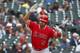 Los Angeles Angels' Albert Pujols tosses his bat after hitting a solo home run in the third inning of a baseball game against the Detroit Tigers in Detroit, Thursday, May 9, 2019. The home run was his 2,000th career RBI. (AP Photo/Paul Sancya)