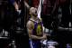 Golden State Warriors' Stephen Curry celebrates as he walks off the court following Game 6 of the team's second-round NBA basketball playoff series against the Houston Rockets on Friday, May 10, 2019, in Houston. (AP Photo/Eric Christian Smith)