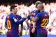 Barcelona's Chilean midfielder Arturo Vidal celebrates with Barcelona's Argentinian forward Lionel Messi (L) after scoring a goal during the Spanish League football match between Barcelona and Getafe at the Camp Nou Stadium in Barcelona on May 12, 2019. (Photo by Josep LAGO / AFP) (Photo credit should read JOSEP LAGO/AFP/Getty Images)