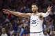 Philadelphia 76ers' Ben Simmons reacts during the second half of Game 4 of a second-round NBA basketball playoff series against the Toronto Raptors, Sunday, May 5, 2019, in Philadelphia. Raptors won 101-96. (AP Photo/Chris Szagola)