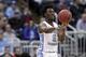 North Carolina's Nassir Little passes against Iona in the second half during a first round men's college basketball game in the NCAA Tournament in Columbus, Ohio, Friday, March 22, 2019. (AP Photo/Tony Dejak)