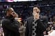 Los Angeles Lakers forward LeBron James (23) and New Orleans Pelicans forward Anthony Davis (23) after an NBA basketball game in New Orleans, Sunday, March 31, 2019. The Lakers won 130-102. (AP Photo/Tyler Kaufman)