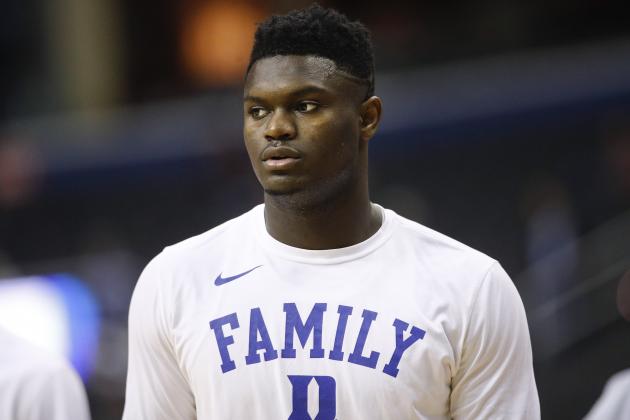 Duke forward Zion Williamson on the court warming up before the start of a NCAA men's East Regional final college basketball game against Michigan State in Washington, Sunday, March 31, 2019. (AP Photo/Patrick Semansky)