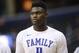 Duke forward Zion Williamson on the court warming up before the start of a NCAA men's East Regional final college basketball game against Michigan State in Washington, Sunday, March 31, 2019. (AP Photo/Patrick Semansky)