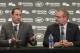New York Jets new NFL football head coach Adam Gase, left, speaks while general manager Mike Maccagnan looks on during a news conference in Florham Park, N.J., Monday, Jan. 14, 2019. (AP Photo/Seth Wenig)