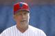 Actor Bruce Willis watches batting practice before a baseball game between the Philadelphia Phillies and the Milwaukee Brewers, Wednesday, May 15, 2019, in Philadelphia. (AP Photo/Matt Slocum)