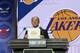 CHICAGO, IL - MAY 14: Deputy Commissioner of the NBA, Mark Tatum, holds up the card for the Los Angeles Lakers after they get the 4th overall pick in the NBA Draft during the 2019 NBA Draft Lottery on May 14, 2019 at the Chicago Hilton in Chicago, Illinois. NOTE TO USER: User expressly acknowledges and agrees that, by downloading and/or using this photograph, user is consenting to the terms and conditions of the Getty Images License Agreement. Mandatory Copyright Notice: Copyright 2019 NBAE (Photo by Gary Dineen/NBAE via Getty Images)