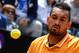Australia's Nick Kyrgios returns the ball to Russia's Daniil Medvedev (unseen) during their ATP Masters tournament tennis match at the Foro Italico in Rome on May 14, 2019. (Photo by Andreas SOLARO / AFP) (Photo credit should read ANDREAS SOLARO/AFP/Getty Images)
