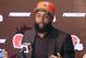In this April 1, 2019 photo Cleveland Browns' Odell Beckham answers questions during a news conference in Berea, Ohio. Browns coach Freddie Kitchens says he’s not upset with star receiver Odell Beckham’s absence from the team’s voluntary offseason workout program. (AP Photo/Ron Schwane)