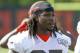 Cleveland Browns' Kareem Hunt warms up during an NFL football organized team activity session at the team's training facility Wednesday, May 15, 2019, in Berea, Ohio. (AP Photo/Ron Schwane)