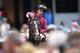 BALTIMORE, MARYLAND - MAY 18: Jockey Tyler Gaffalione celebrates before entering the winners circle after riding War of Will #8 to win the 144th Running of the Preakness Stakes at Pimlico Race Course on May 18, 2019 in Baltimore, Maryland. (Photo by Rob Carr/Getty Images)